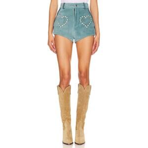 Understated Leather Wanted Shorts Crystal Embellished Western Cowboy Turquoise L
